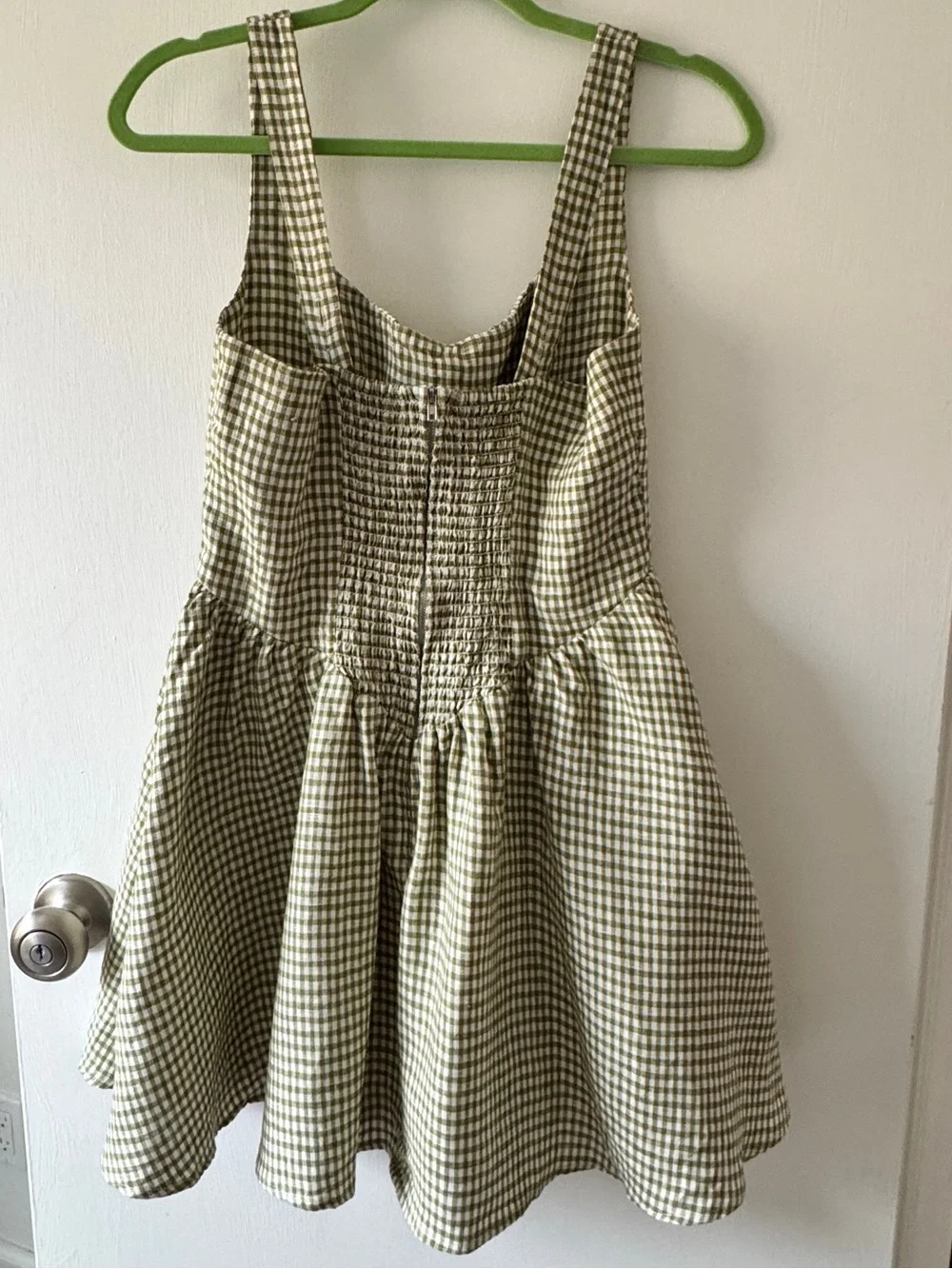 Reformation Daria Linen Dress Avocado Green Gingham Mini Dress Size 8 - Picture 2 of 9